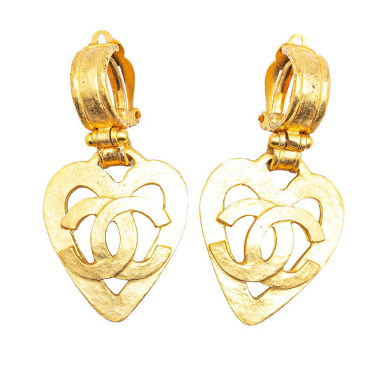 Chanel Vintage Heart Motif Earrings Gold