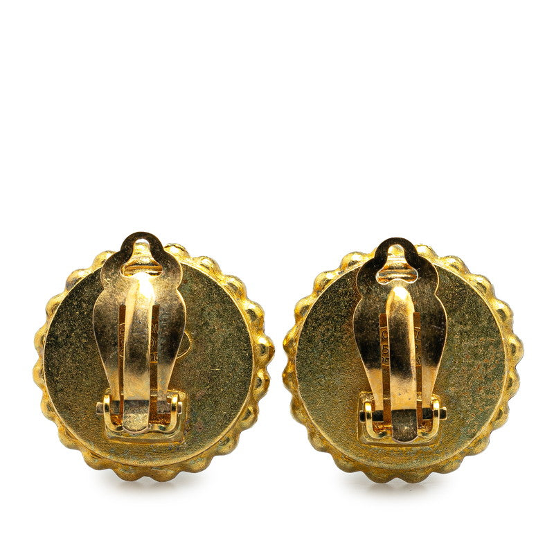 Chanel Vintage Coco Mark Round Earrings Gold Black