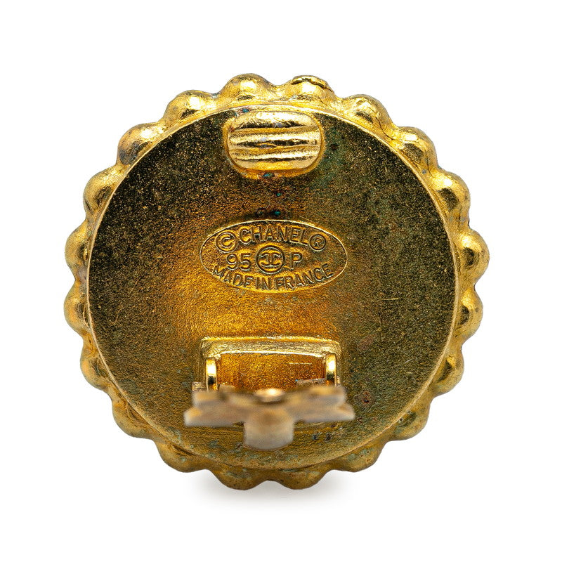 Chanel Vintage Coco Mark Round Earrings Gold Black