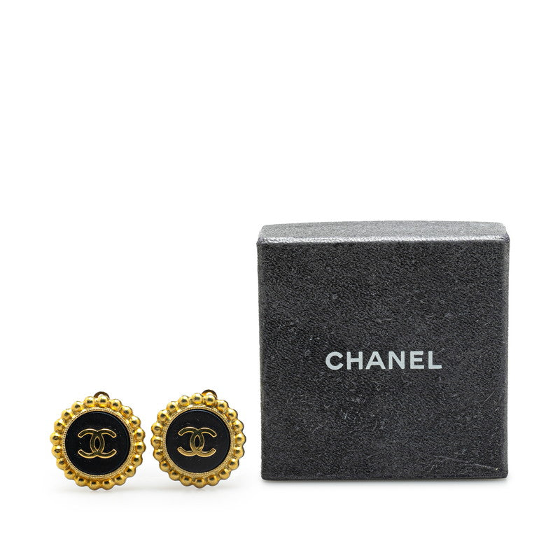 Chanel Vintage Coco Mark Round Earrings Gold Black