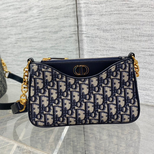 DIOR HOBO AVENUE 21CM BLUE OBLIQUE EMBROIDERY