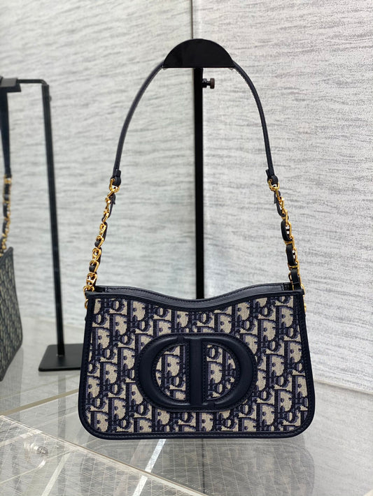 DIOR SIGNATURE HOBO 23.5CM BLUE OBLIQUE EMBROIDERY