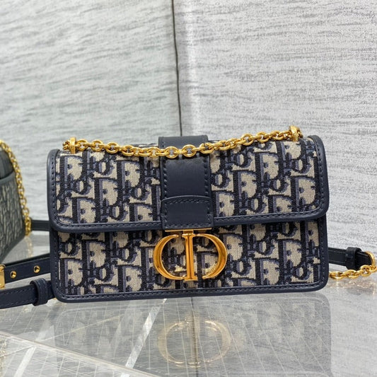 DIOR 30 MONTAIGNE 21.5CM BLUE OBLIQUE EMBROIDERY