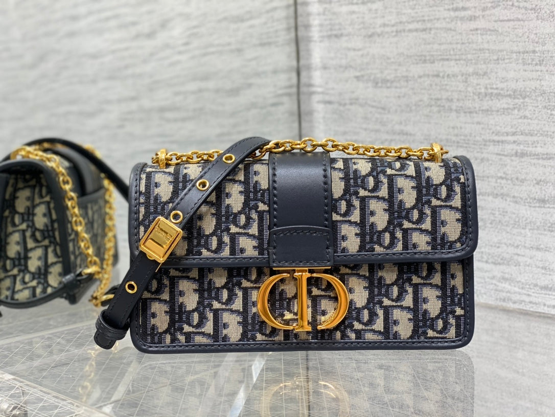 DIOR 30 MONTAIGNE 21.5CM BLUE OBLIQUE EMBROIDERY