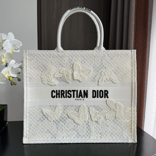 DIOR Large Book Tote 42cm Butterfly Zodiac White