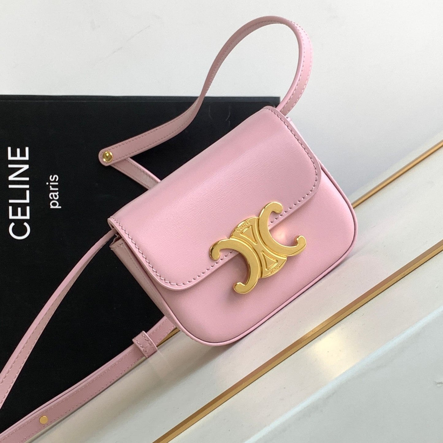 Celine TEEN TRIOMPHE 11CM LIGHT PINK CALFSKIN