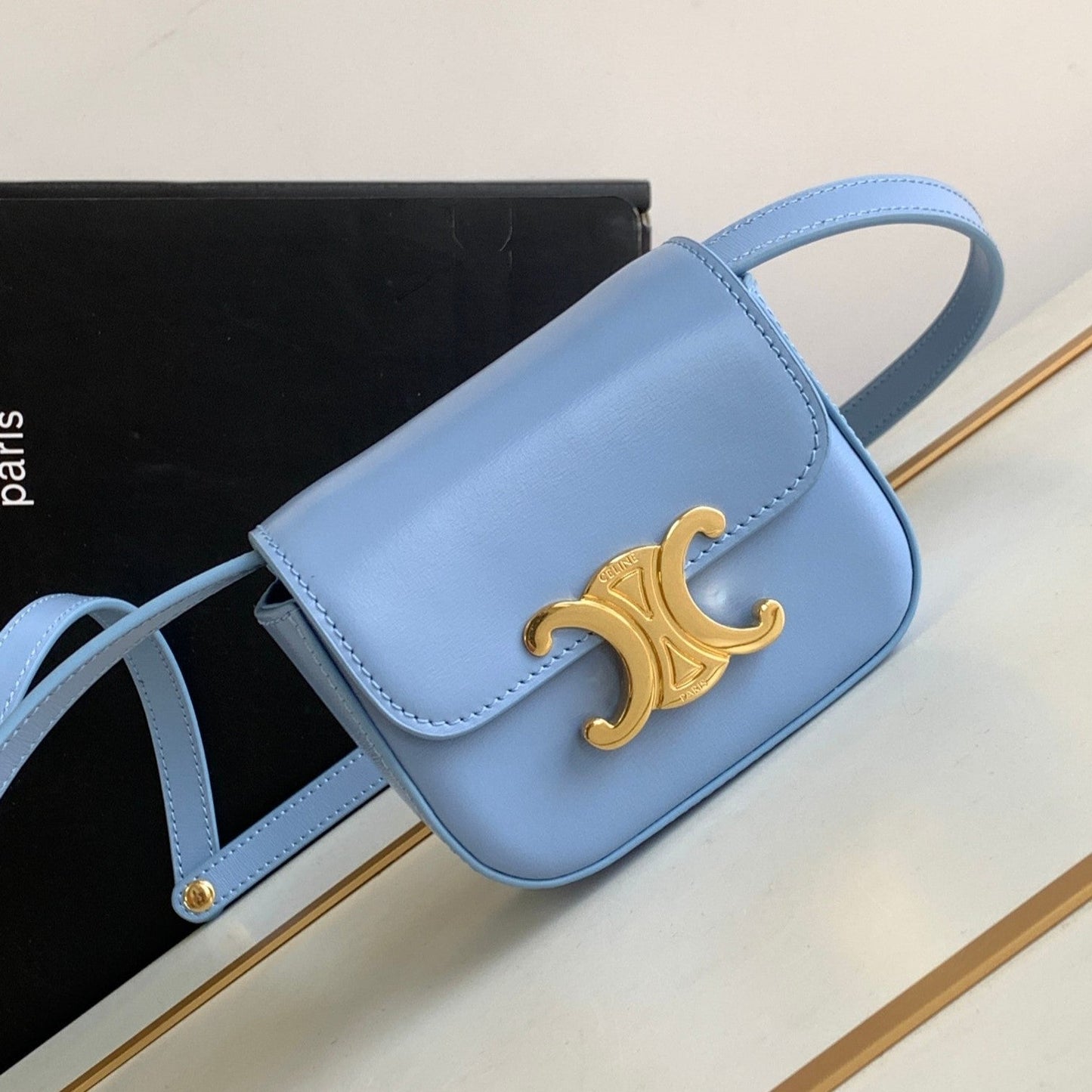 Celine TEEN TRIOMPHE 11CM SKY BLUE CALFSKIN