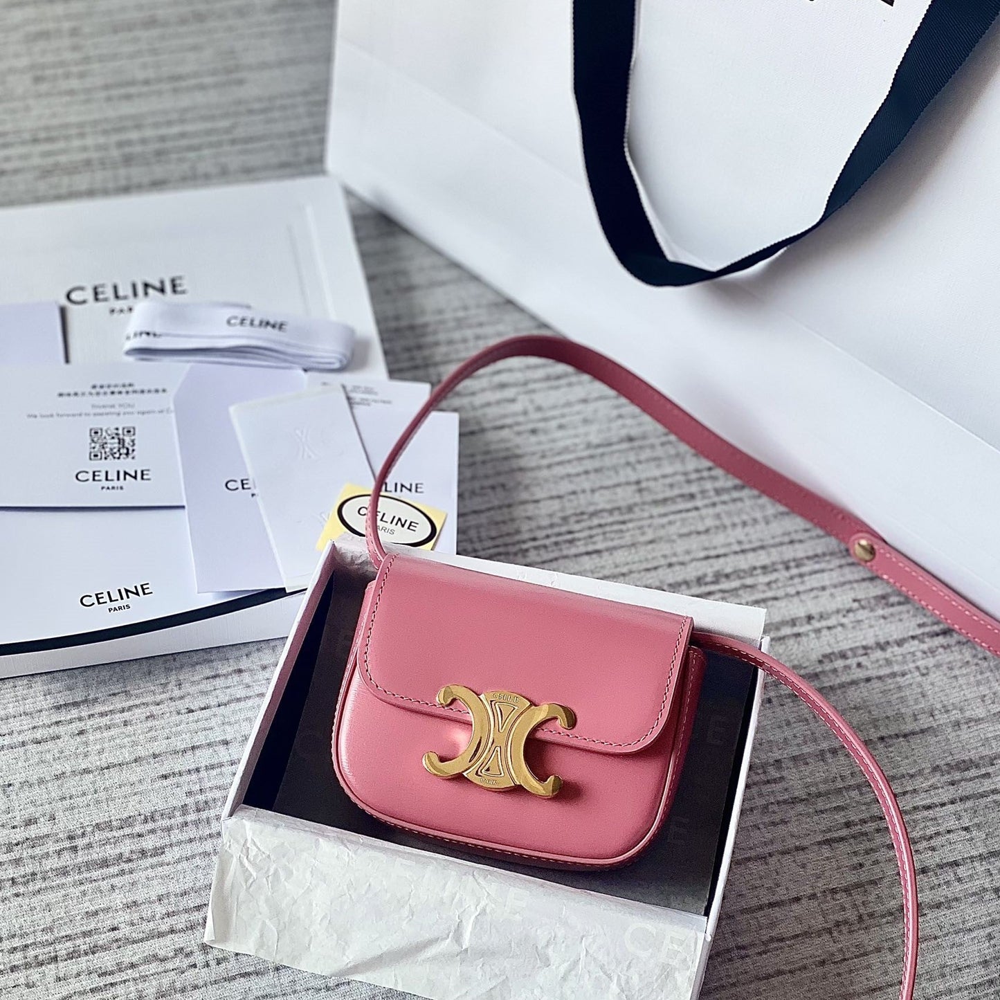 Celine TEEN TRIOMPHE 11CM PINK CALFSKIN