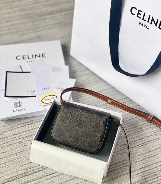 Celine TEEN TRIOMPHE 11CM BROWN MONOGRAM CALFSKIN