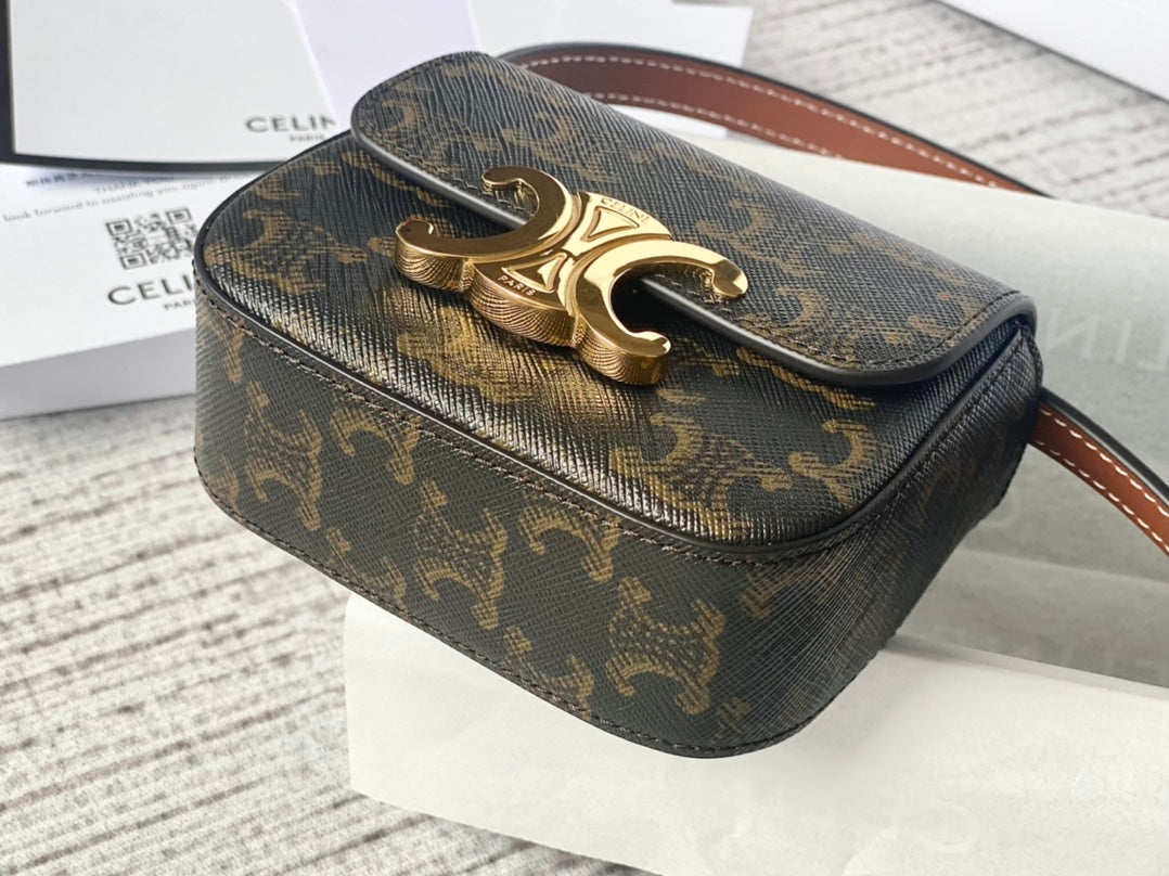 Celine TEEN TRIOMPHE 11CM BROWN MONOGRAM CALFSKIN