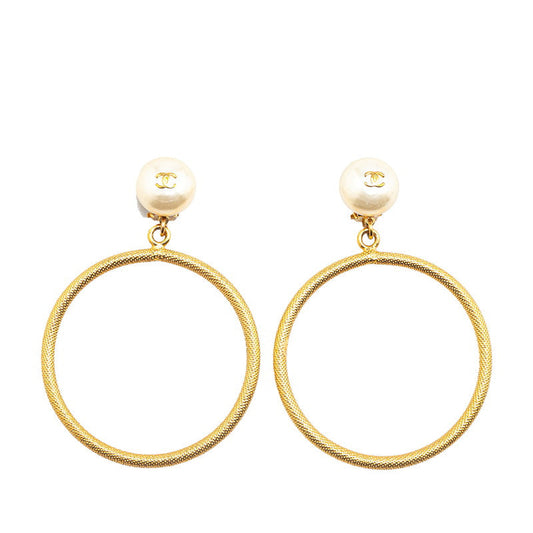 Chanel Coco Mark Pearl Hoop Earrings