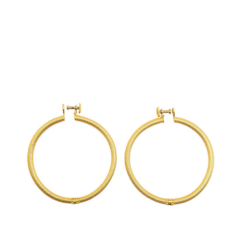 Chanel Vintage Coco Mark Hoop Earrings Gold