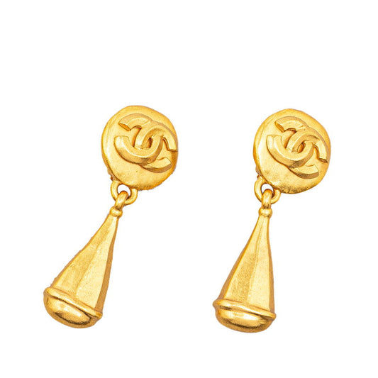 Chanel Vintage Coco Mark Earrings Gold Plated