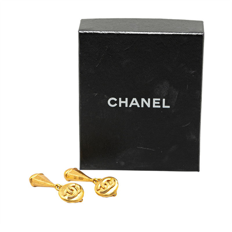 Chanel Vintage Coco Mark Earrings Gold Plated
