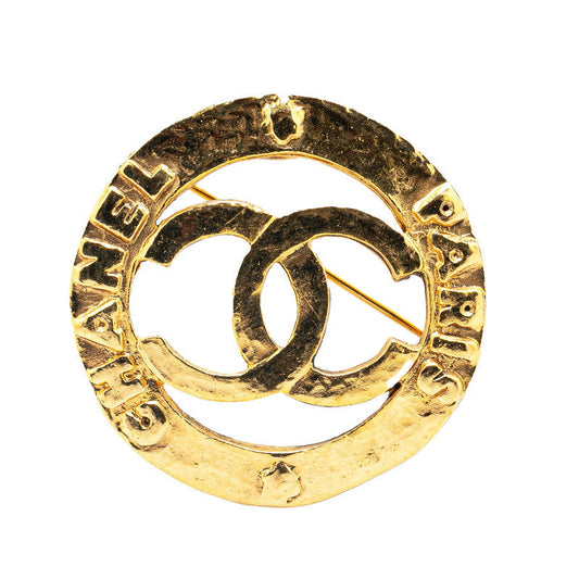 Chanel Coco Mark Round Brooch Gold Plated