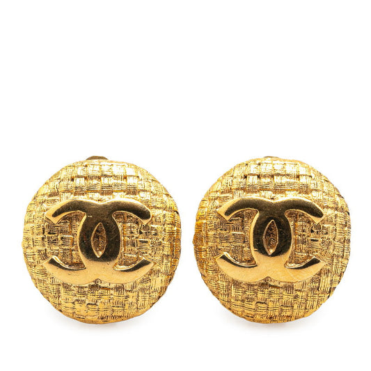 Chanel Coco Mark Round Clip Earrings Gold