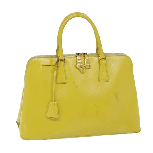 PRADA Hand Bag Patent leather Yellow  yk11073