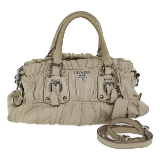 PRADA Hand Bag Leather 2way Beige  yk11925
