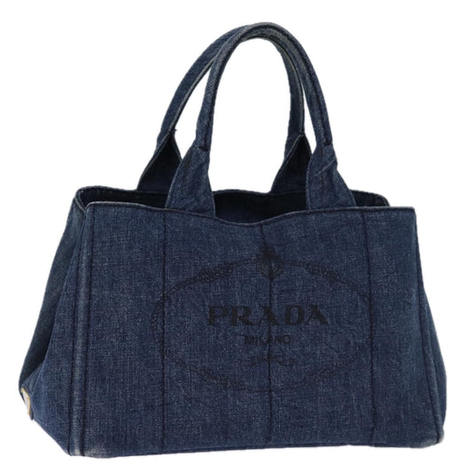 PRADA Canapa MM Hand Bag Denim Blue  yk12044