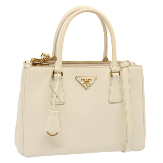 PRADA Galleria Hand Bag Safiano leather 2way White  yk12051