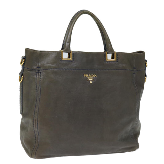 PRADA Hand Bag Leather Gray  yk12403