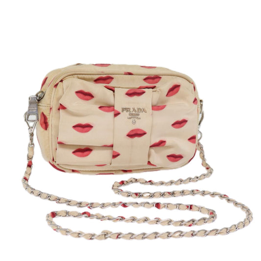 PRADA Chain Shoulder Bag Cotton Red White  yk12739