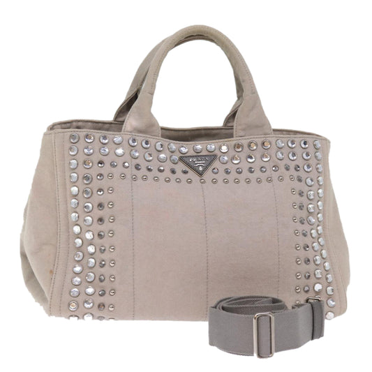 PRADA Bijoux Canapa MM Hand Bag Canvas 2way Gray  yk12789