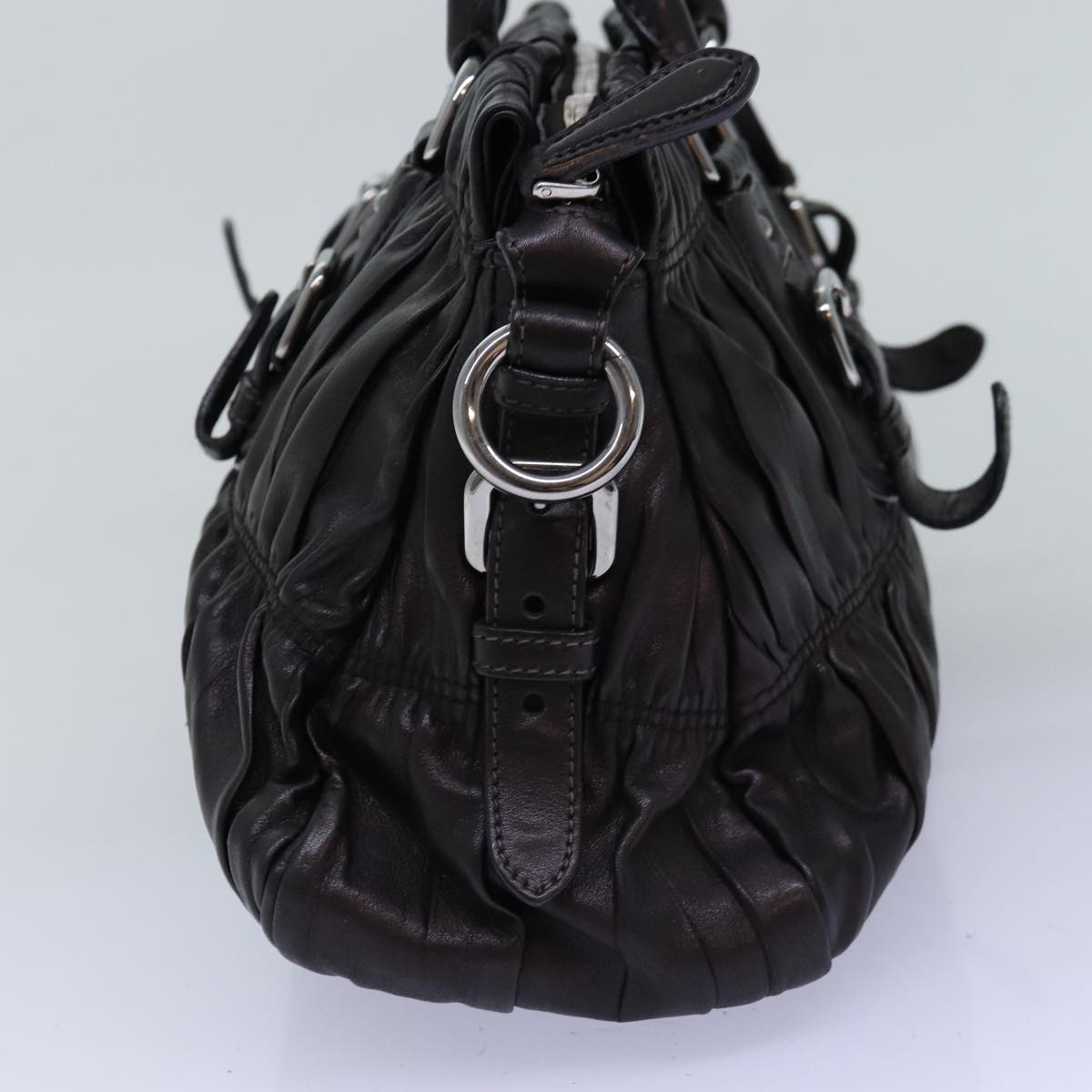 PRADA Gathered Hand Bag Leather 2way Black BN1407  yk12897
