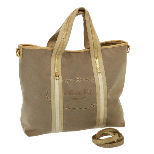 PRADA Hand Bag Canvas 2way Beige  yk13194