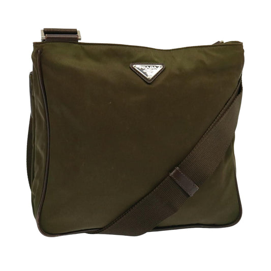 PRADA Shoulder Bag Enamel Khaki Brown  yk13248