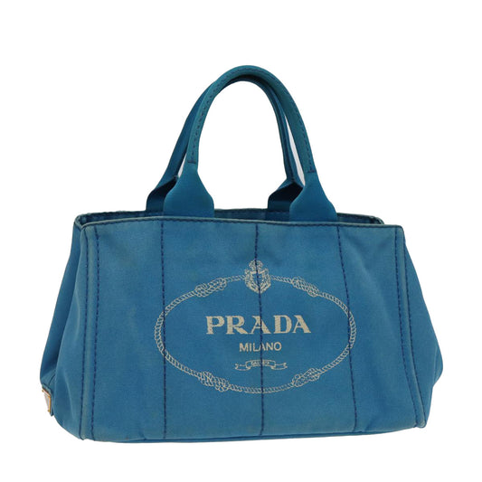 PRADA Canapa MM Hand Bag Canvas Blue  yk13365