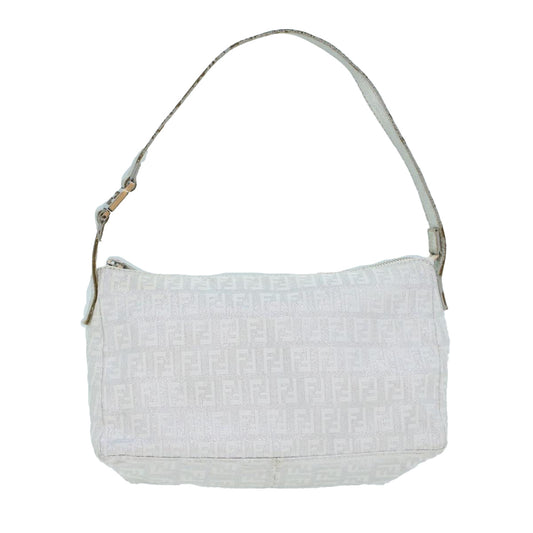 FENDI Zucchino Canvas Shoulder Bag Nylon Silveryk7899