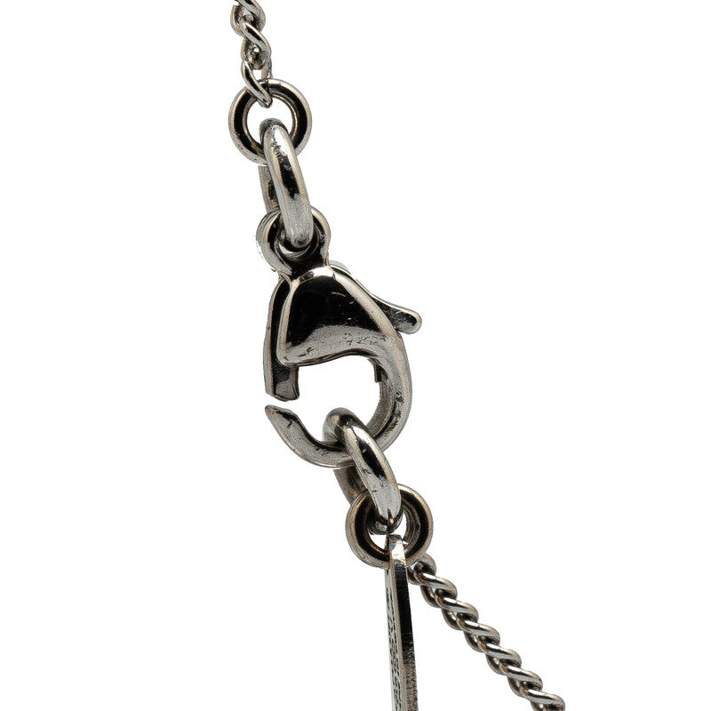 Chanel Coco Mark Rhinestone Necklace Silver Metal