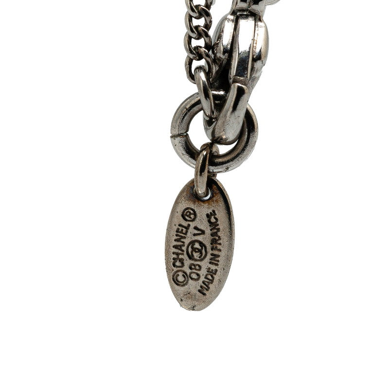 Chanel Coco Mark Rhinestone Necklace Silver Metal